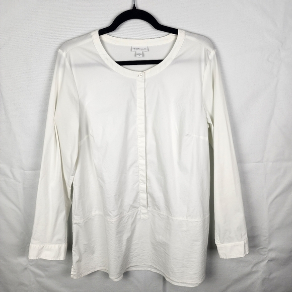 J Jill White Shirt Collection Long Sleeved Pearl Half Button Shirt SIZE Medium - Picture 1 of 7